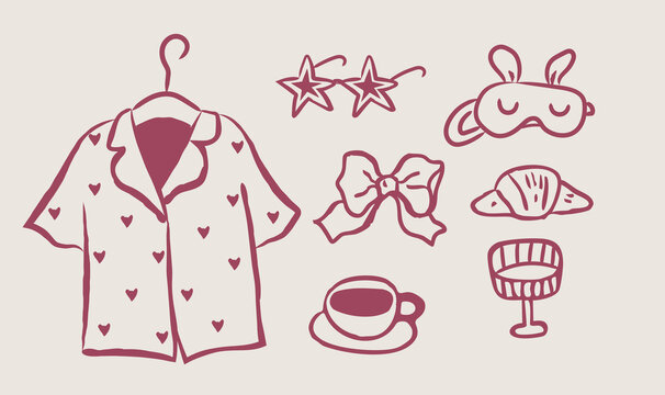 Whimsical sleepover party clipart set,