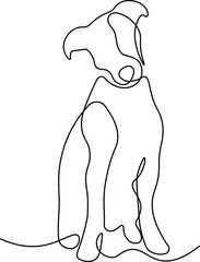 Minimalist sketch of a sitting dog in single continuous line style. Editable black vector line of a puppy isolated on white background