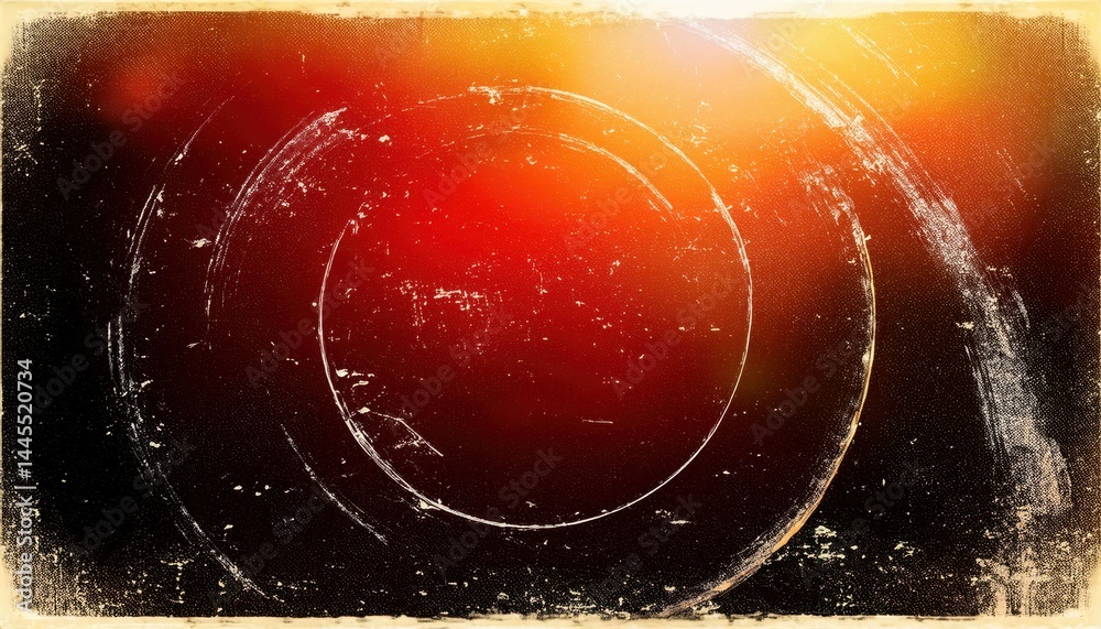 Fototapete grunge light burst background with circular scratch texture and warm tones for web design, print med
