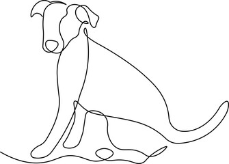 Line art illustration of a dog sitting happily. Minimalist black continuous line drawing, editable vector isolated on white background