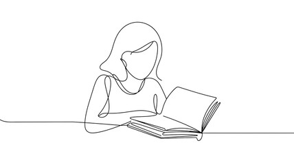 girl with a book   continuous one line drawing , Transparent background png file