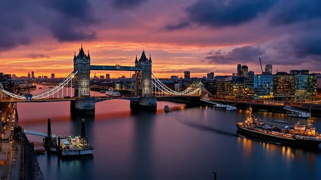 Majestic Sunset Over Tower Bridge in London Cityscape