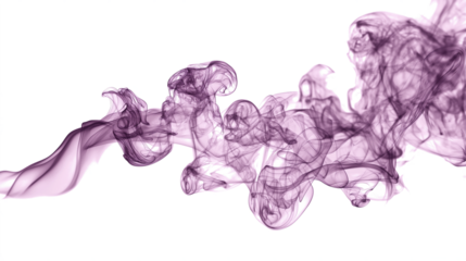 purple smoke gracefully dancing isolated on white transparent background