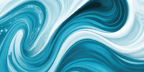 Watercolor wash blending sea and sky elements in delicate blue and white tones. Stylized Tsunami Wave in Watercolor Texture with Soft Motion and Pastel Ocean Tones