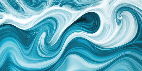 Watercolor wash blending sea and sky elements in delicate blue and white tones. Cartoon-Style Watercolor Sea Texture Featuring Gentle Tsunami Curves and White Highlights