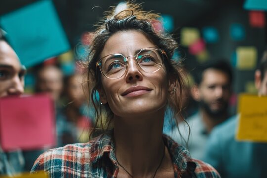 Thoughtful Woman in Collaborative Workspace