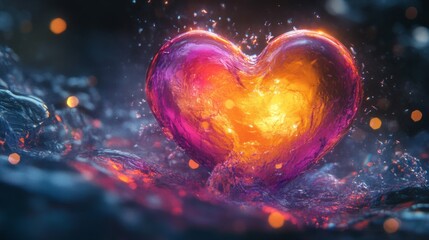 Glowing Heart of Fire and Water Abstract Art