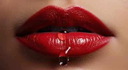 Obraz premium Red lips with water drop, Photo