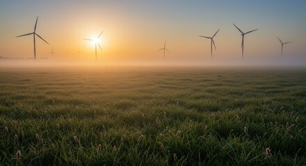 Wind park farm at dawn