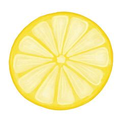 Lemon round slice watercolor citrus fruit. Ingredient for lemonade drink or food. Hand drawn element for design isolated on white background.