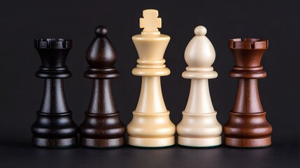 Chess pieces arranged on a dark background, representing strategic business decisions and leadership. long_title:An arrangement of various chess