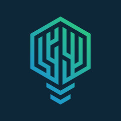 Modern Abstract LYY Logo with Hexagon and Light Bulb Shape in Green to Blue Gradient