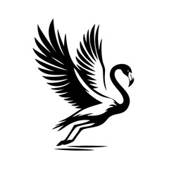 Obraz premium Majestic Flamingo in Flight: Elegant Black and White Bird Illustration