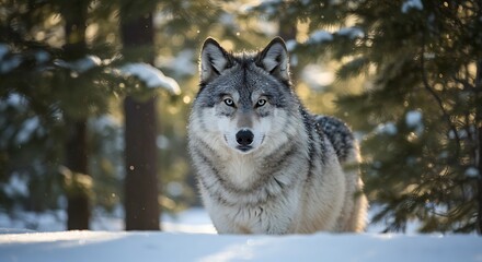 Obraz premium Forest Wolf on Snowy Path