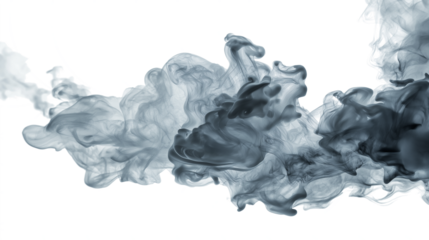 Abstract grey ink swirling isolated on white transparent background