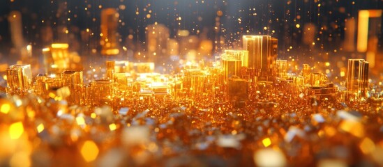 Obraz premium Mesmerizing backdrop of shimmering golden lights and dazzling sparks creating a captivating atmosphere for any glamorous event or festive This image exudes a sense of luxury opulence
