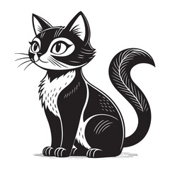 Obraz premium Black Cat Vector Isolated on White