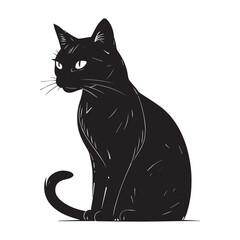Obraz premium Cat Outline Vector – Black on White