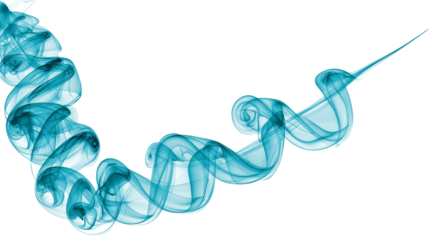 swirling ribbon of blue smoke isolated on white transparent background