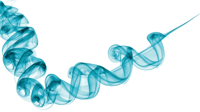swirling ribbon of blue smoke isolated on white transparent background
