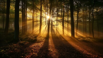 Obraz premium A peaceful and serene forest landscape with misty trees and soft lighting enhancing the natural beauty