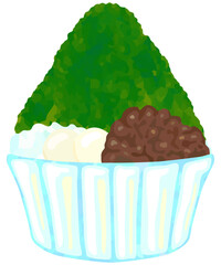 かき氷のイラスト 抹茶あずき ベクター素材