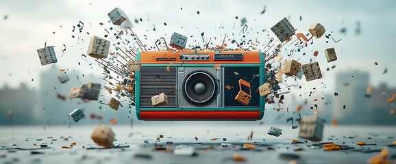 Fototapeta premium Retro Radio Exploding with Music
