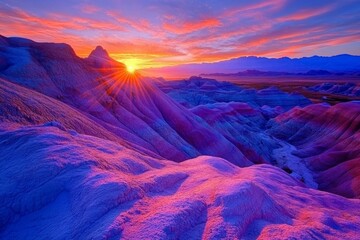 Vibrant sunset over colorful hills