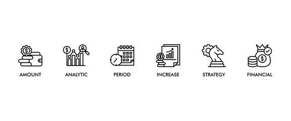 Sales growth banner web icon set vector illustration concept with icon of amount, analytic, period, increase, strategy, economy and financial