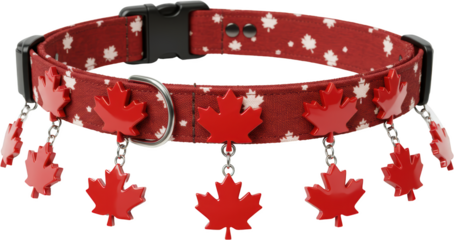 Red Dog Collar with Dangle Maple Leaf Charms Canadian Patriotic Pet Accessory