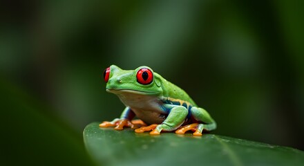 Red-Eyed Tree Frog on Jungle Leaf