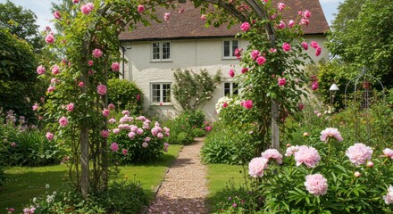 Fototapeta premium Cottage Garden with Roses, Photos