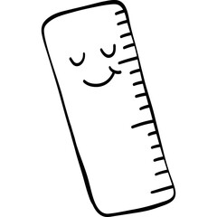 Sleepy-Eyed Smiling Ruler Character Back to School Doodle Outline