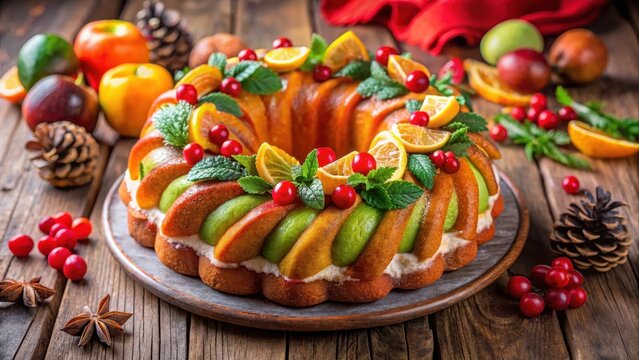 Bundt de Pan Amasado con Frutas y Verduras Coloridas, assorted mexican sweet bread, festive decoration
