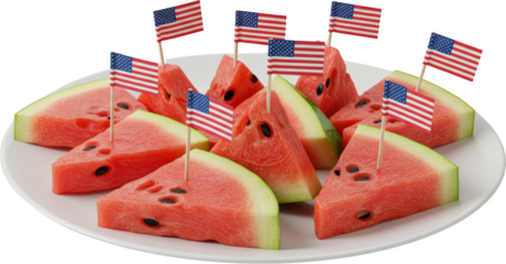 Patriotically Decorated Watermelon Slices on a Plate for 4th of July