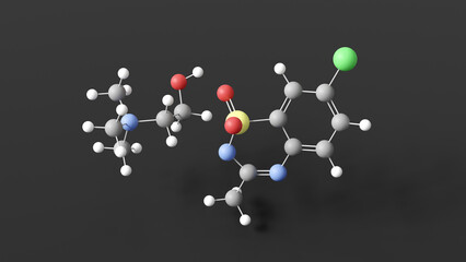 diazoxide choline molecule 3d, molecular structure, ball and stick model, structural chemical formula antihypertensive agent