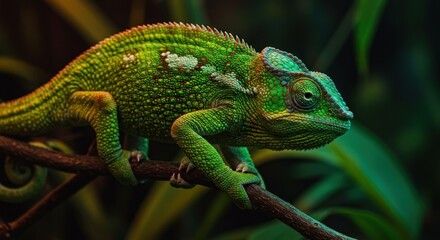 Fototapeta premium Green Chameleon on Branch - Photo