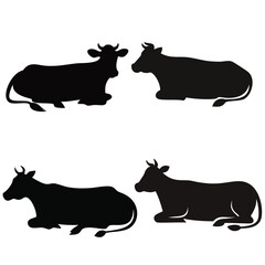 Cow Laying Down Resting Silhouette Vector Bundle Set