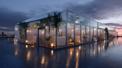 Transparent modular floating rooftop wellness center
