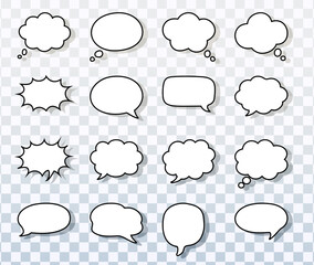 big vector pack of outlined speech and thought comic bubbles set,