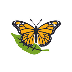 Fototapeta premium monarch_butterfly_icon_on_leaf_flat_vector_illustration