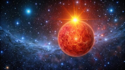 Obraz premium The red supergiant star Betelgeuse shines brightly in the night sky, its reddish hue glowing with an otherworldly light