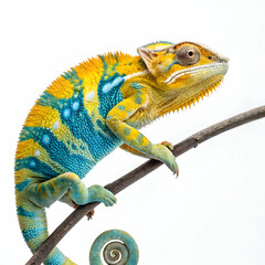Obraz premium colorful panther chameleon with striking yellow and blue scales isolated on clean white background