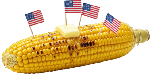 Grilled Corn on the Cob with Butter and American Flags Patriotic Summer Food