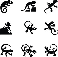 Lizard Silhouette Set | Reptile Vector Icons Collection Gecko & Lizard Silhouettes | Wild Reptile Vector Art Pack