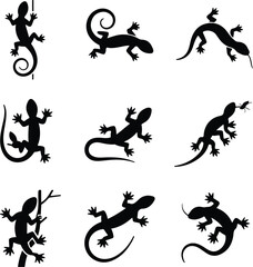 Lizard Silhouette Set | Reptile Vector Icons Collection Gecko & Lizard Silhouettes | Wild Reptile Vector Art Pack