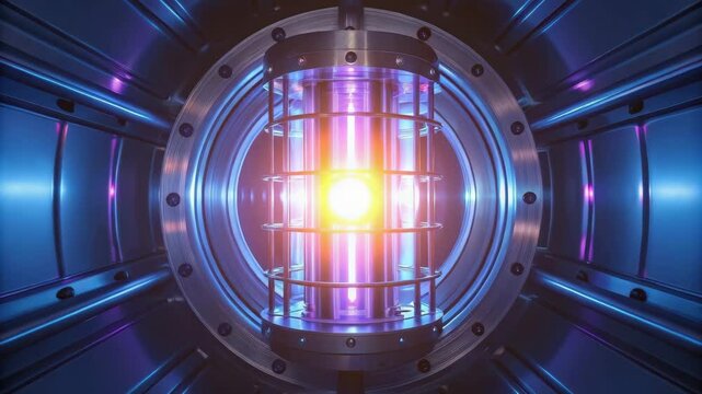 A glowing hydrogen isotope reaction depicted in a futuristic digital artwork.