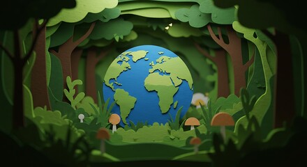 Earth Day Celebration: A Paper Cutout Forest Scene with a Globe