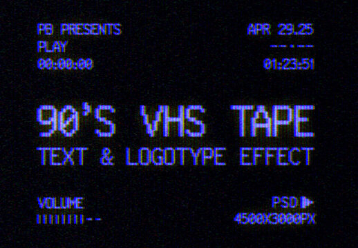 VHS Tape Text & Logo Effect Mockup