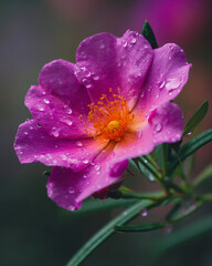 Fototapeta premium A beautiful pink flower with droplets of water on it